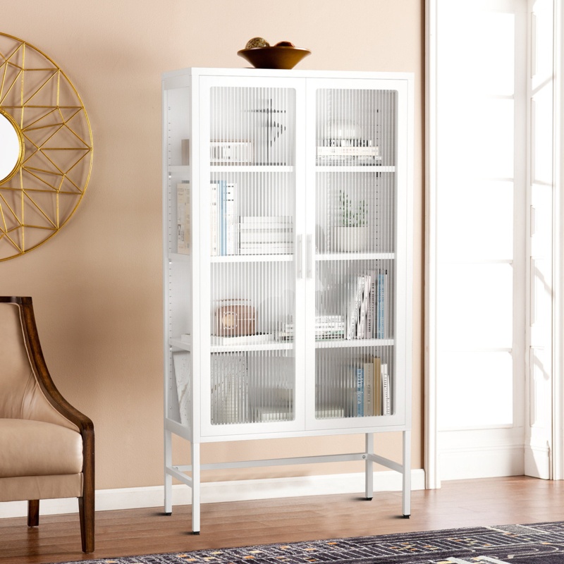 Samyak Double Glass Door Storage Cabinet with Adjustable Shelves