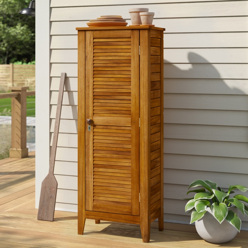 Sand & Stable™ Amagansett 104.73 Gallons Water Resistant Acacia Solid Wood Lockable Cabinet Deck Box with Lock