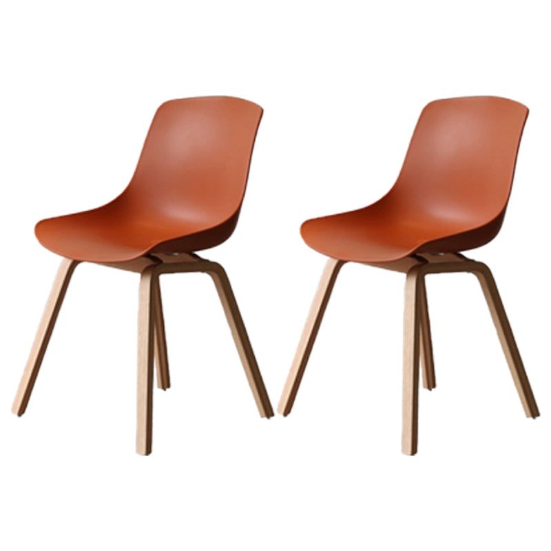 Scandinavian Restaurant Solid Back Side Chair Wood Matte Finish Dining Chair - Red Brown / 2 Piece Set / Natural Wood