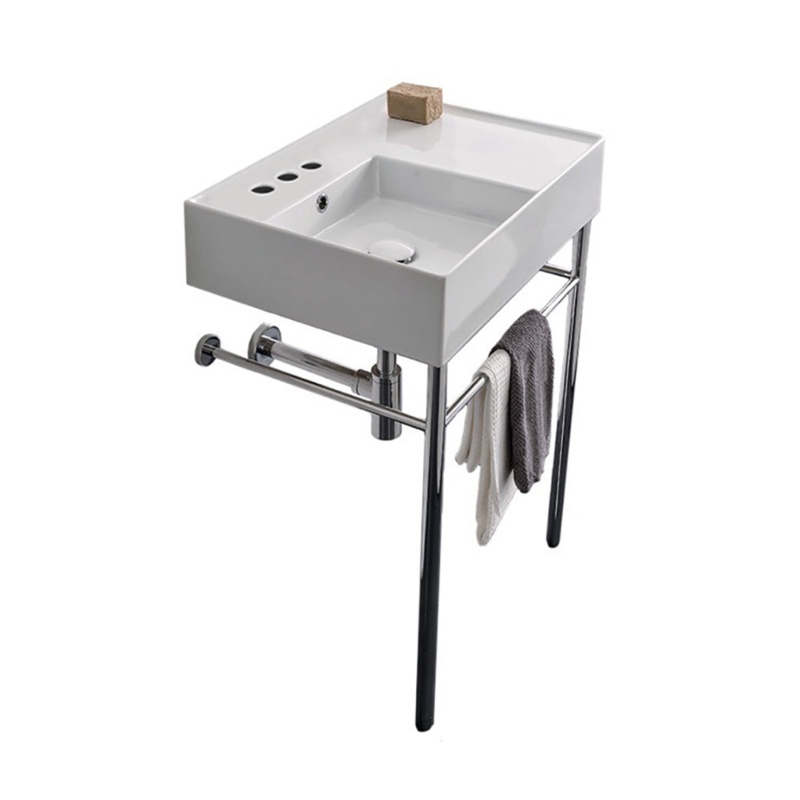 Scarabeo By Nameeks Teorema White Ceramic Rectangular Console Bathroom Sink with Overflow