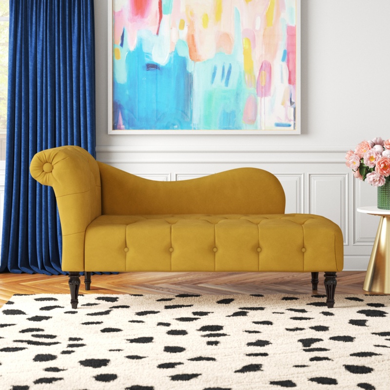 Schull Button-Tufted Scroll back Chaise Lounge