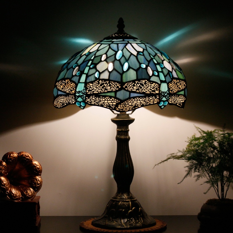 Sea Blue Dragonfly Tiffany Stained Glass Lamp