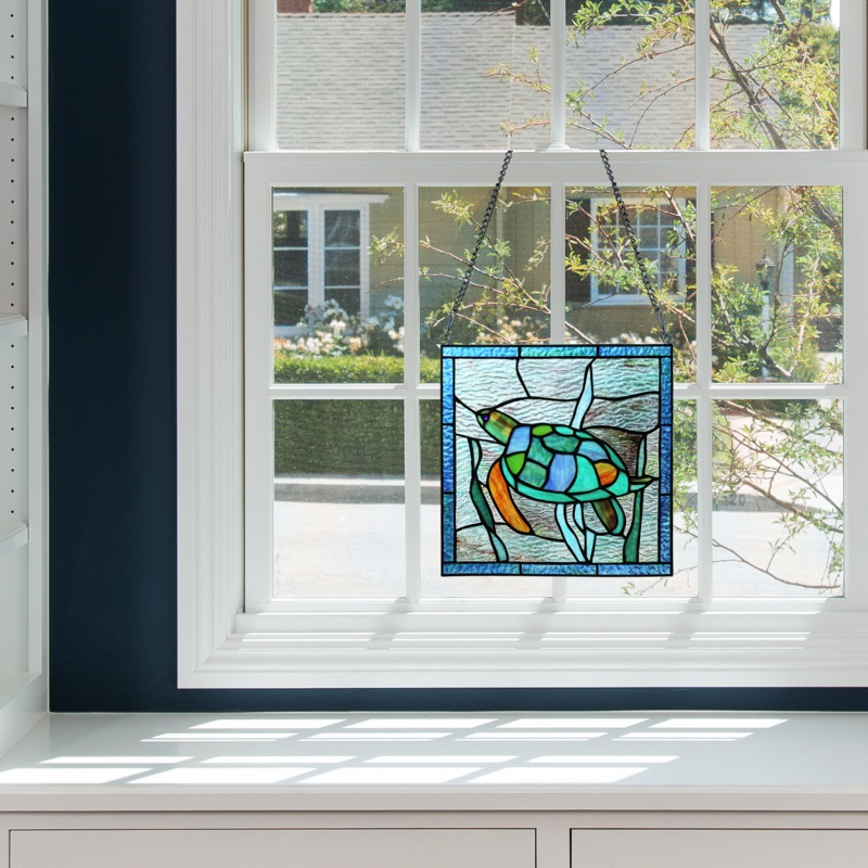 Sea Turtle Stained Glass Window Panel