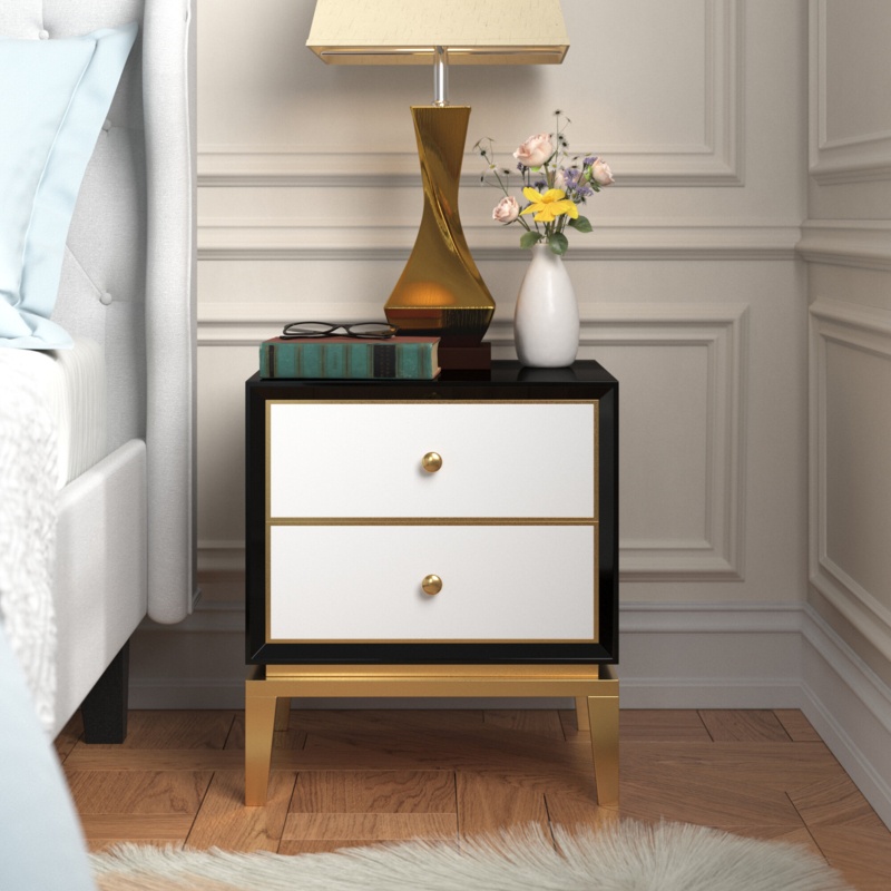 Seay Stainless Steel Nightstand with 2 Drawers