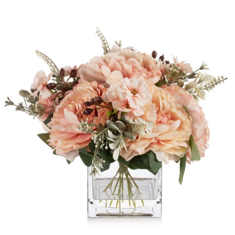 Silk Peony Arrangement in Vase