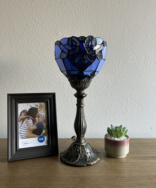 Simonetti Tiffany Mini Torch Table Lamp Baroque Style Stained Glass Included LED Bulb H15"
