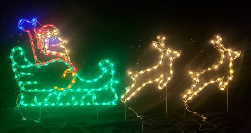 Small Santa in Sleigh with 2 Deer Christmas Holiday Lighted Display