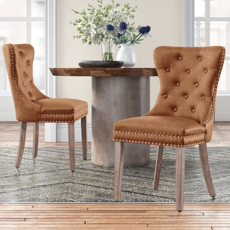 Sofid Tufted Leather Upholstered Wing Back Parsons Chair