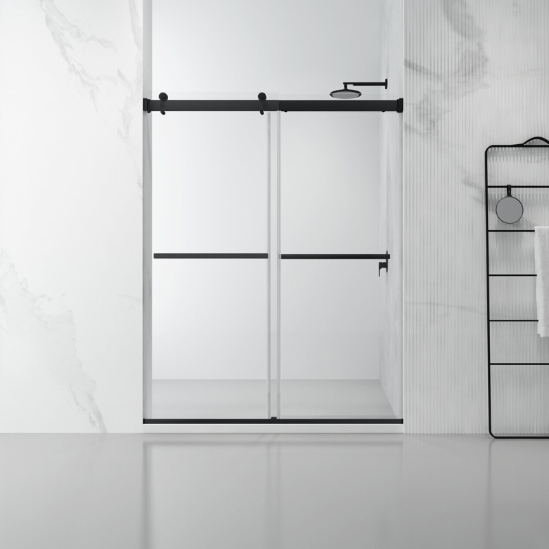 Spezia 60'' - 64'' W x 76'' H Double Sliding Semi-Frameless Shower Door with Clear Glass