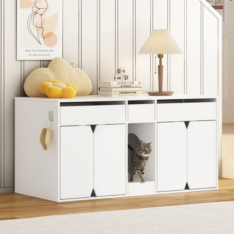 Stackable Cat Litter Box Enclosure With Three Drawers