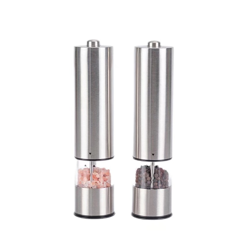 Stainless Steel Electric Salt And Pepper Grinder Set Battery Operated Mills (Upgraded packaging)
