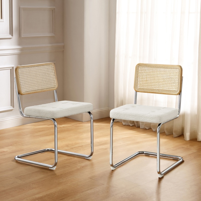 Staple Hill Upholstered Tufted Rattan Back Dining Side Chair