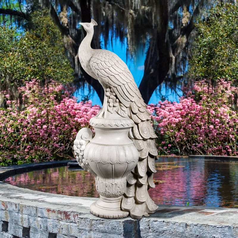 Staverden Castle Peacock on an Urn Garden Statue