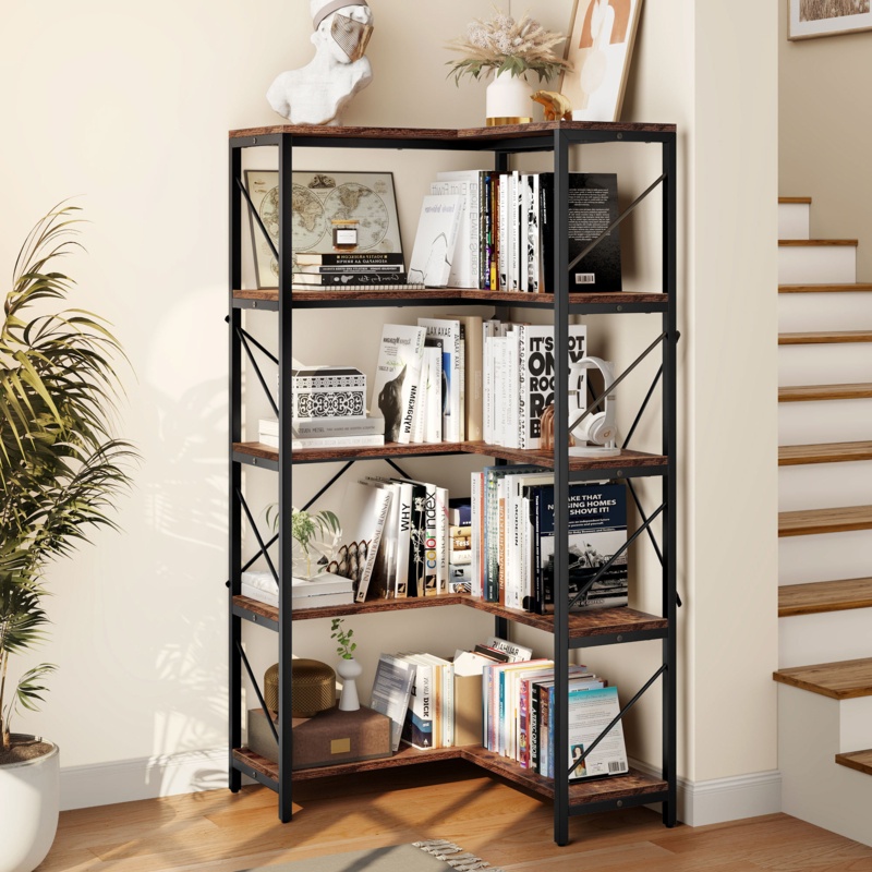 Sukanya 64" H x 31.5"W Industrial Open Display Shelves Wood Etagere Bookcase