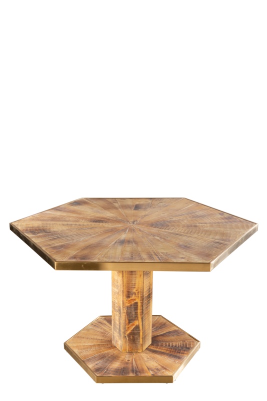Sunburst Hexagon Wood Dining Table For 6