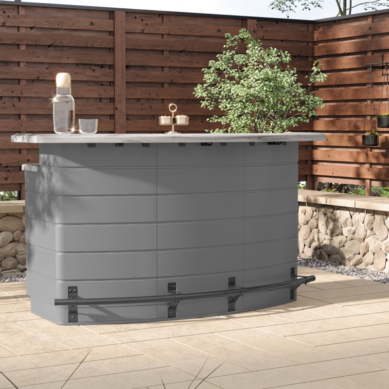 Suncast Backyard Oasis Water Resistant Entertainment Bar with Pull-Out Drawers and Shelving Space