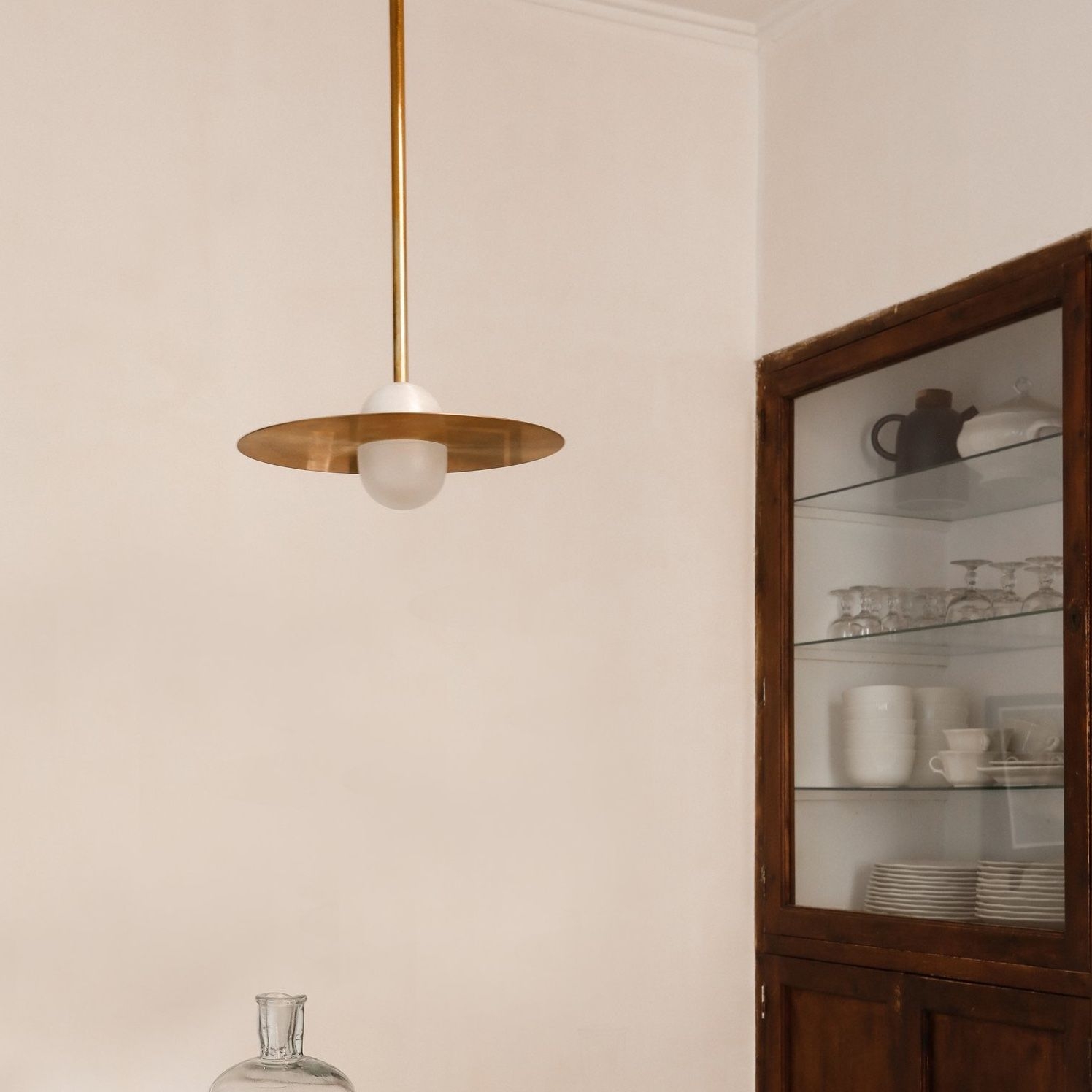 Suspension, Alba XL (cable), laiton bross, verre givr, cble dor, 22cm, H35cm - Contain