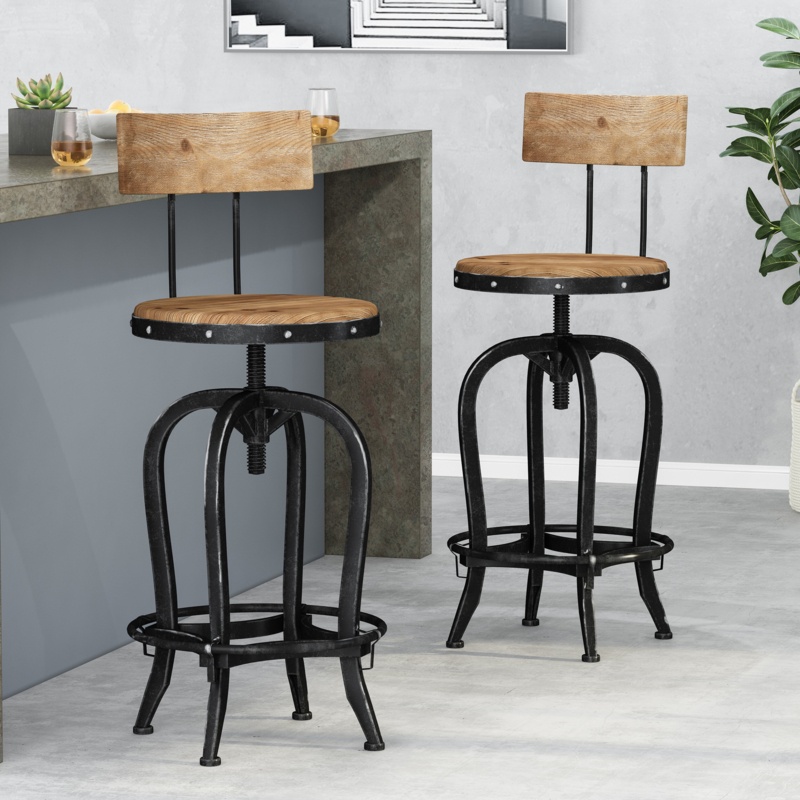 Swivel Solid Wood Adjustable Height Stool