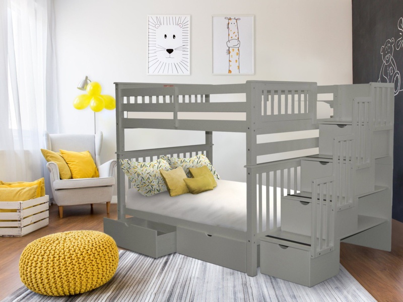 Tena Solid Wood Standard Bunk Beds with Stairway & 2 Under Bed Drawers