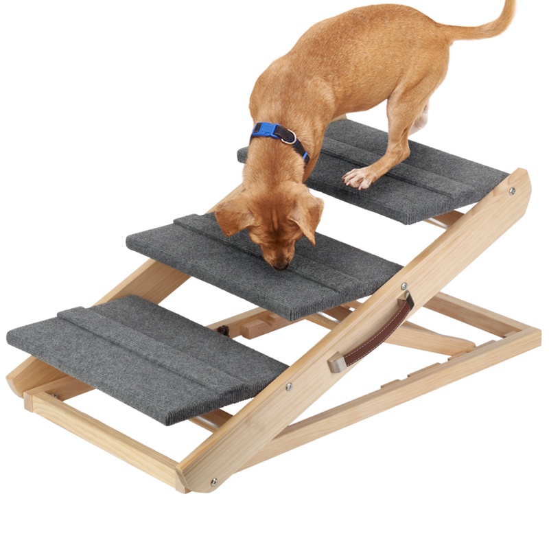 Three Adjustable Floors (three heights) 2 in 1 Wooden Ramp Stairs for Pets Dogs and Cats