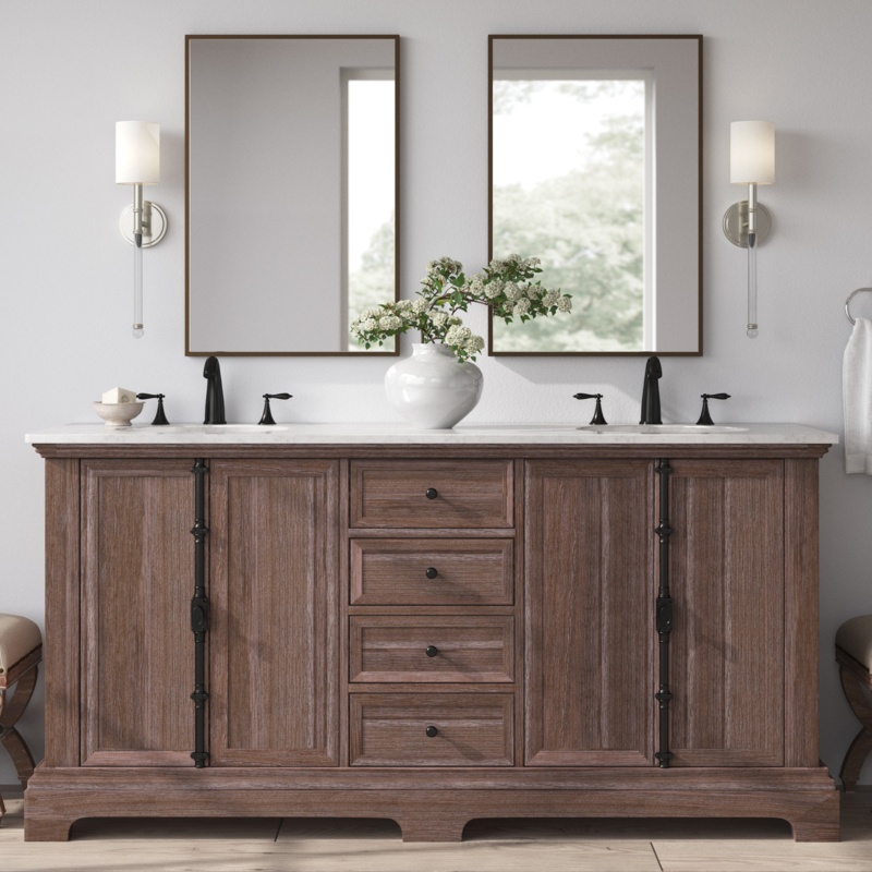 Tolliver 72'' Free Standing Double Bathroom Vanity with Quartz Top