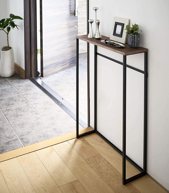 Tower Yamazaki Home Slim Console Table, Narrow Accent Table For Entryway Living Room, Steel + Wood