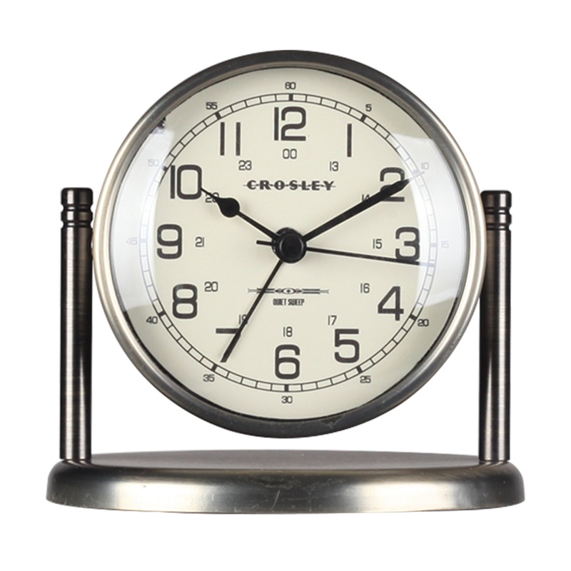Traditional Analog Metal Quartz Tabletop Clock with Alarm in Silver