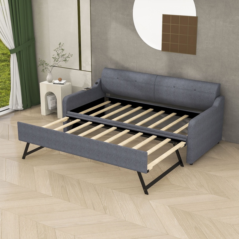 Twin Size Upholstered Daybed with Trundle