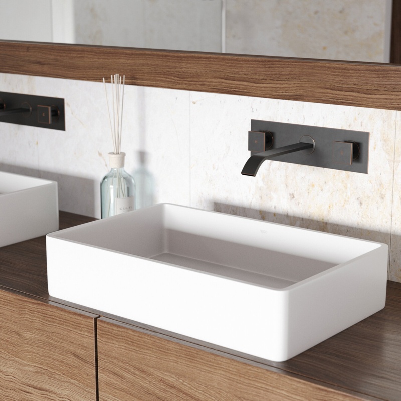 VIGO Matte Stone™ Handmade Rectangular Vessel Bathroom Sink