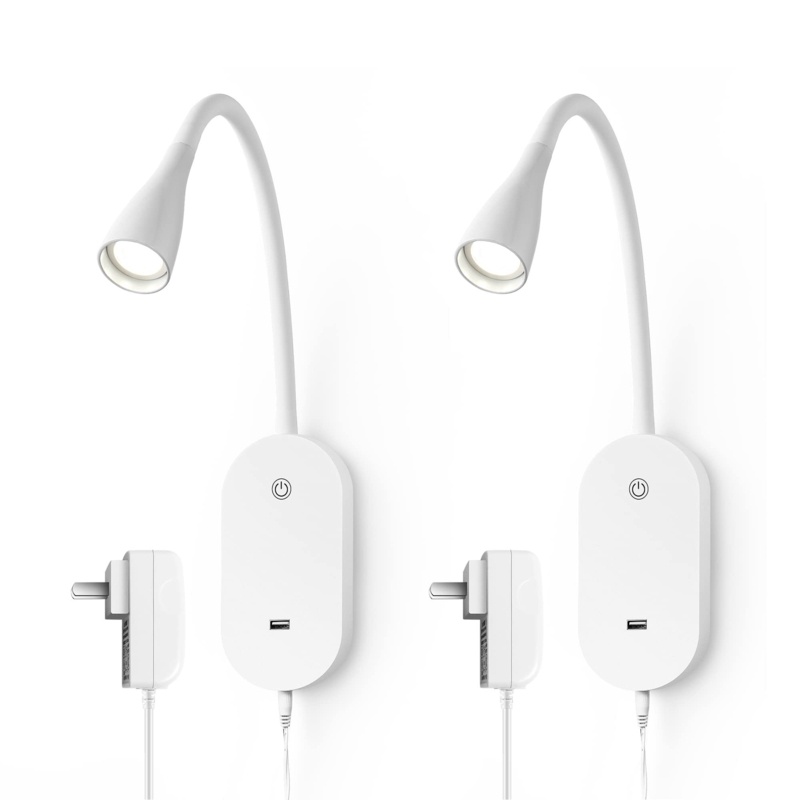 Wall Mounted Reading Light Set Of 2, Book Light For Reading In Bed,5 Dimmable Touch Control USB Output Bed Reading Lamp, LED Flexible Gooseneck 4000K Bed Lights, Easy To Install