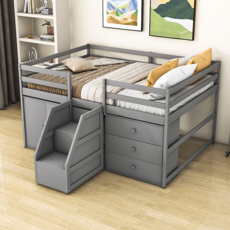 Waroona Full Size Three Drawers Loft Bed with Cabinet