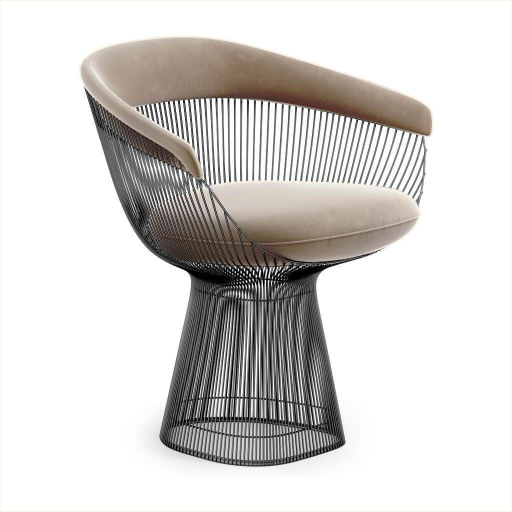 Warren Platner Armchair - Gun Metal Black Base Velvet-Slate Pebble