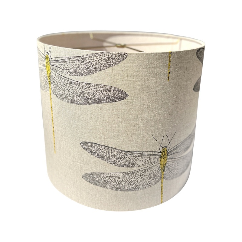 Willa - Cream Linen Dragonfly Drum Lamp Shade
