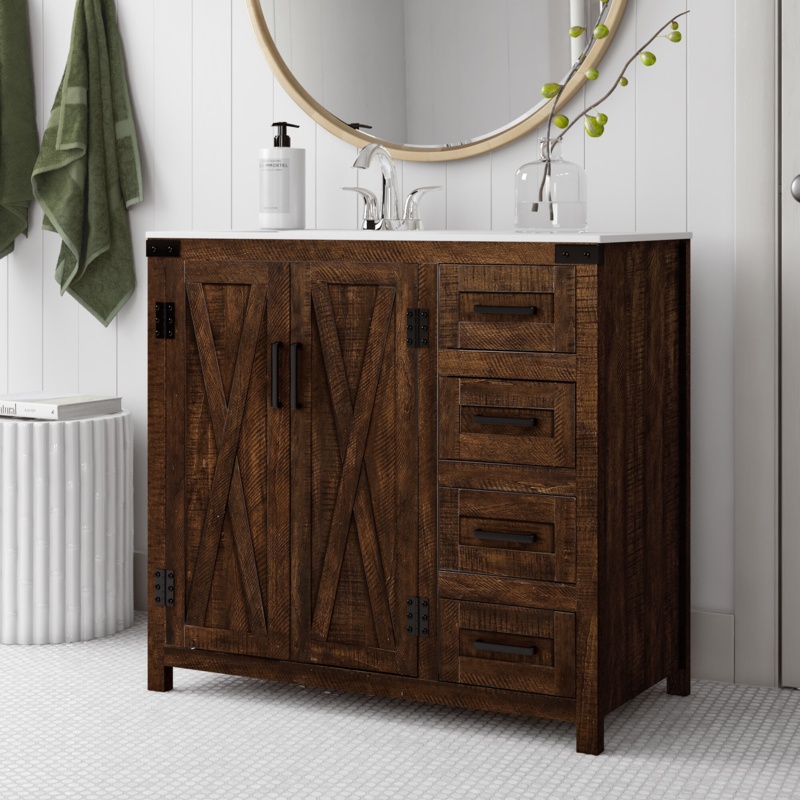 Williamston 36'' Free Standing Single Bathroom Vanity with Engineered Marble Top