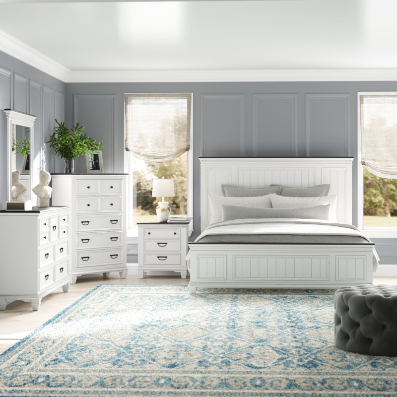 Withyditch Wood Bedroom Set With Shiplap Panel King Bed, Dresser, Mirror, Nightstand, and Chest