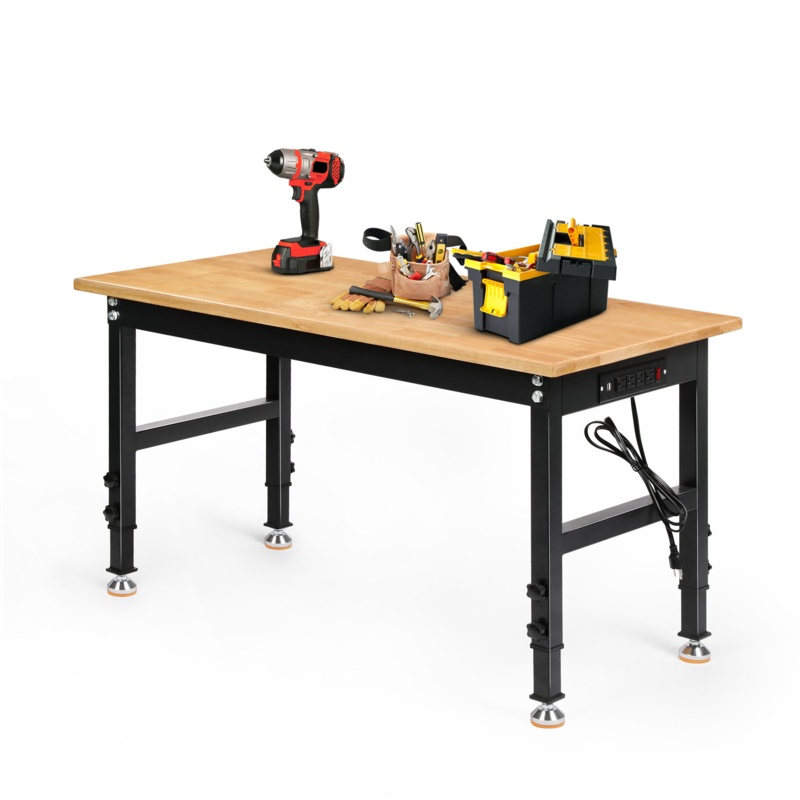 Wood Top Height-Adjustable Workbench