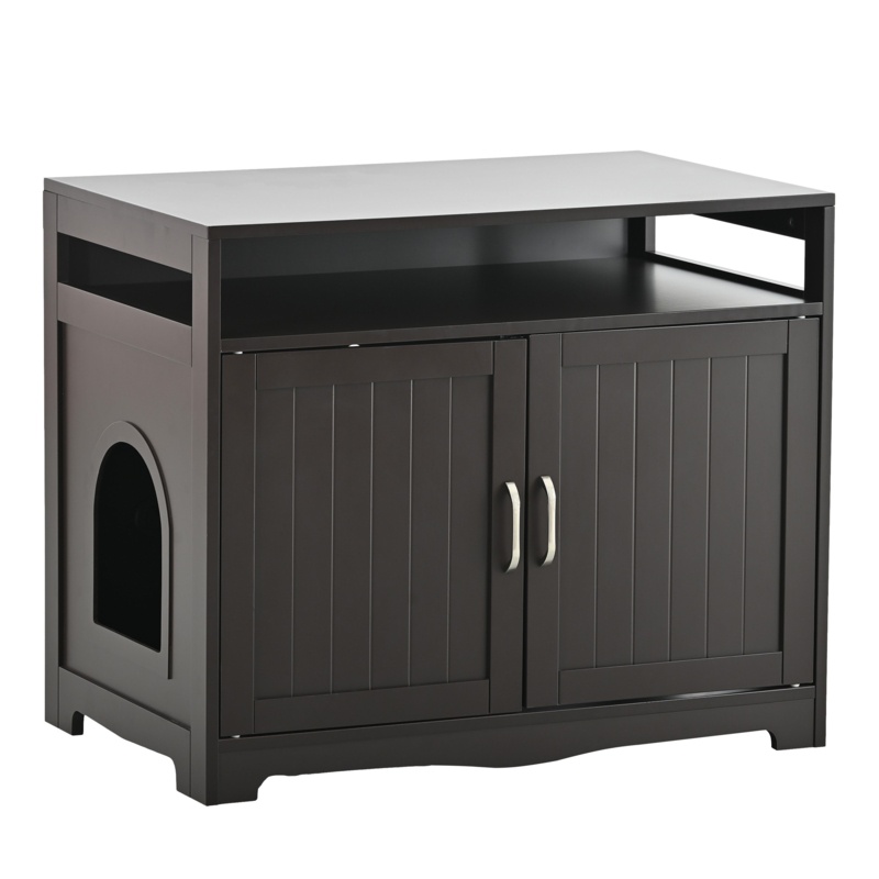 Wooden Cat Litter Box House: Concealed Plug, 2-Door Enclosure, Multi-Functional Storage Bench, And Stylish Side Table For Indoor Cats