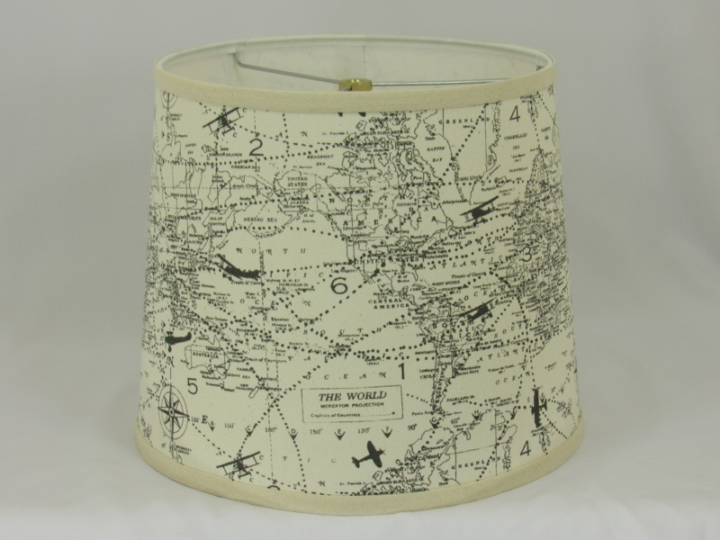 World Map Cotton Drum Lamp Shade (Spider) in Ivory and Black