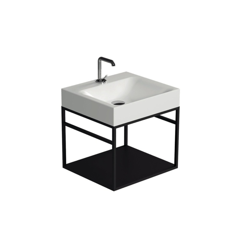 WS Bath Collections Cento Glossy White Porcelain Rectangular Console Bathroom Sink with Overflow
