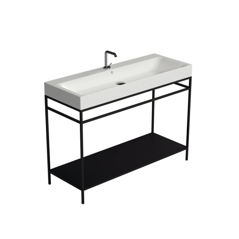 WS Bath Collections Cento Glossy White Porcelain Rectangular Console Bathroom Sink with Overflow