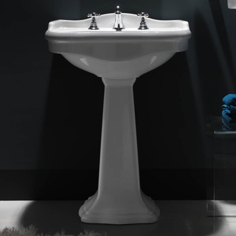 WS Bath Collections Contea Ceramic White Ceramic Rectangular Pedestal Bathroom Sink with Overflow