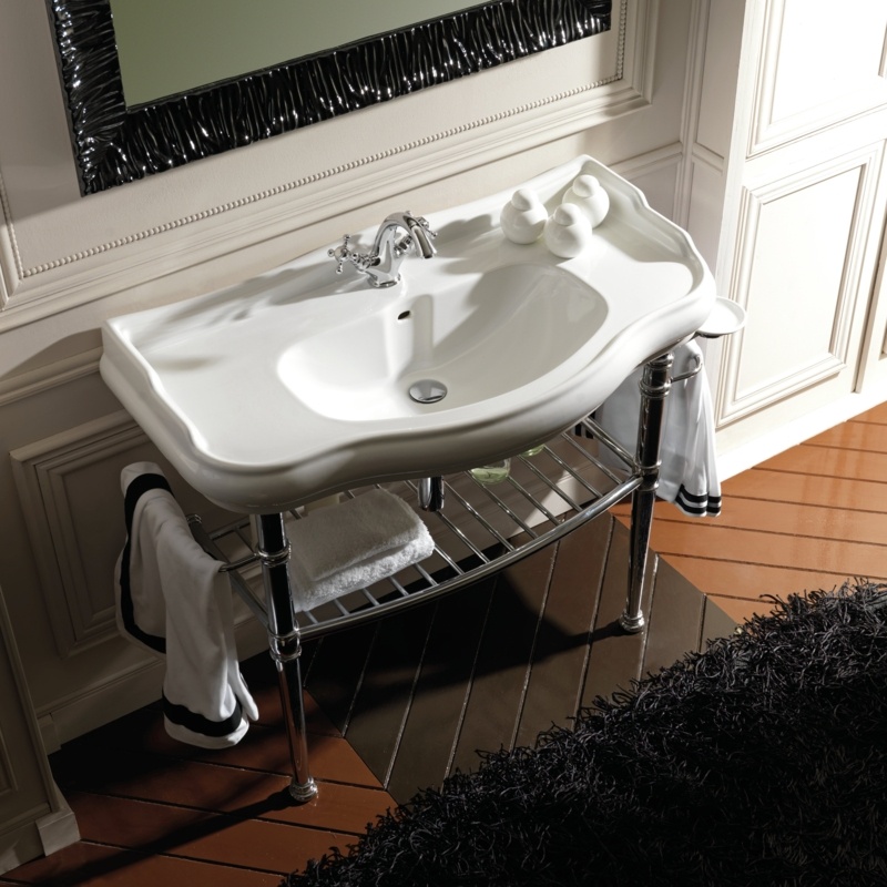 WS Bath Collections Retro 30.3'' Tall Glossy White Ceramic Rectangular Console Bathroom Sink with Overflow