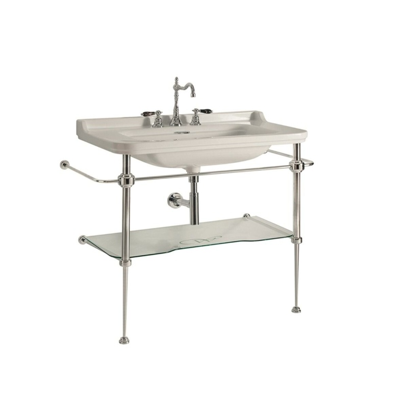 WS Bath Collections Waldorf Glossy White/Chrome Ceramic Rectangular Console Bathroom Sink with Overflow