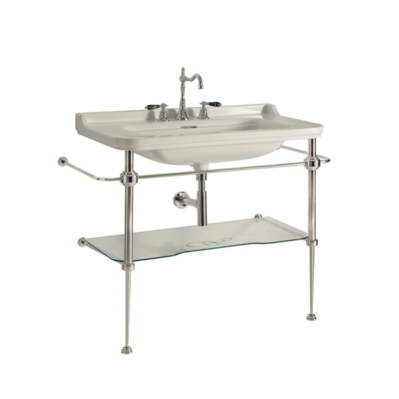 WS Bath Collections Waldorf Glossy White/Chrome Ceramic Rectangular Console Bathroom Sink with Overflow