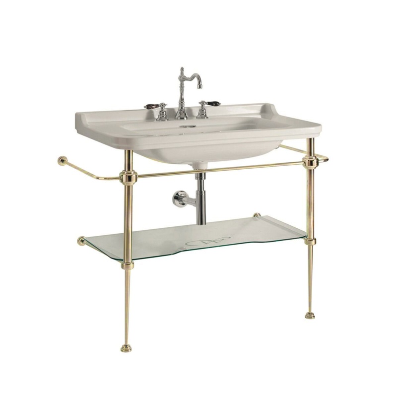 WS Bath Collections Waldorf Polished Gold Ceramic Rectangular Console Bathroom Sink with Overflow