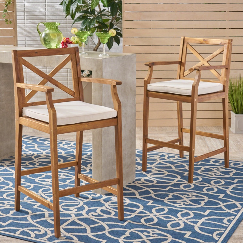Zaryiah Acacia Outdoor Stool with Cushion