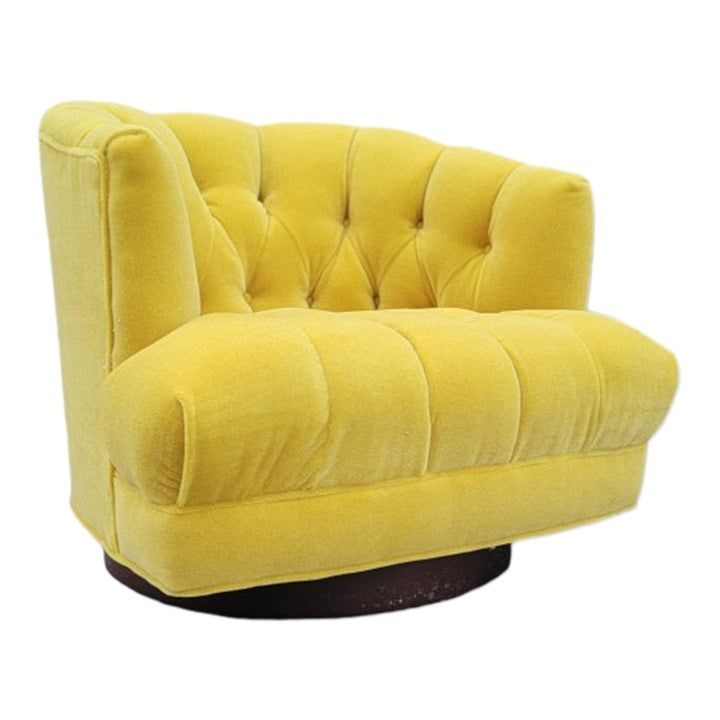 1970s Mid Century Modern Harvey Probber Style Tufted Barrel Back Swivel Lounge Chair, Newly Upholstered in Mohair