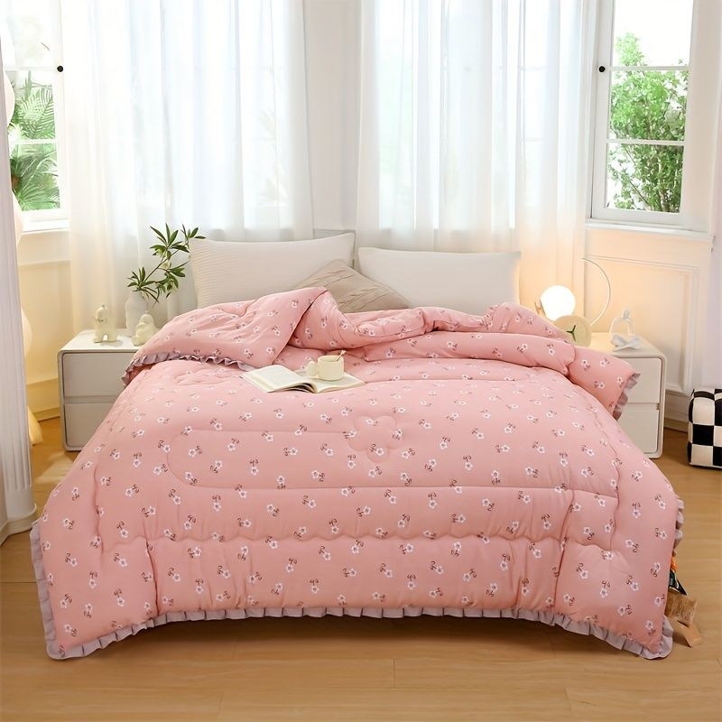 1pc Skin-friendly All Season Seasons Comforter, Spring And Autumn Cotton Comforter, Home Dormitory Quilt Core, Fluffy And Breathable Pastoral Style Floral Print Comforter, Warm Duvet For Heat Storage