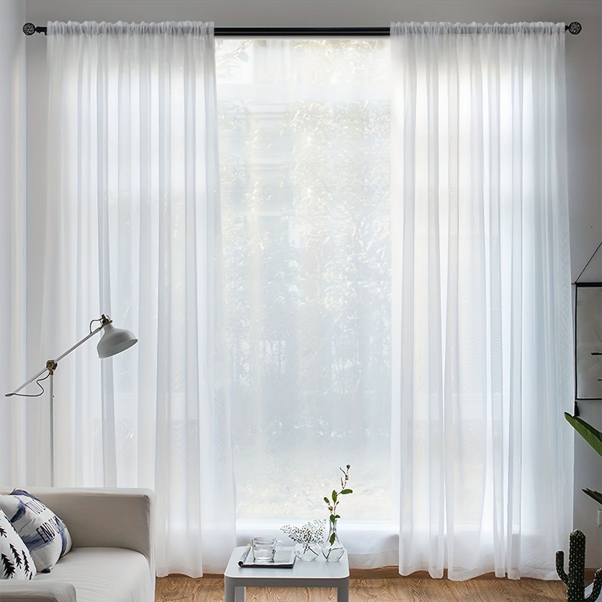 1pc White Translucent Sheer Curtain, Simple Solid Color Tulle Curtain, Rod Pocket Curtain, For Living Room Bedroom Home Decoration