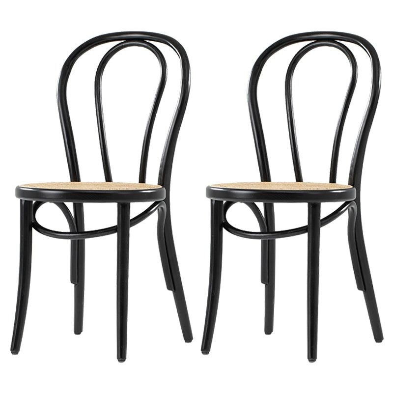 Bentwood Armless Dining Chairs Wood Dining Side Chairs with Beech Legs - Black / Wicker & Rattan / 2 Piece Set